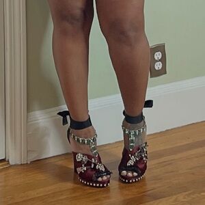 NO OFFERS - N*21 Burgundy Satin Heels with Embellishments